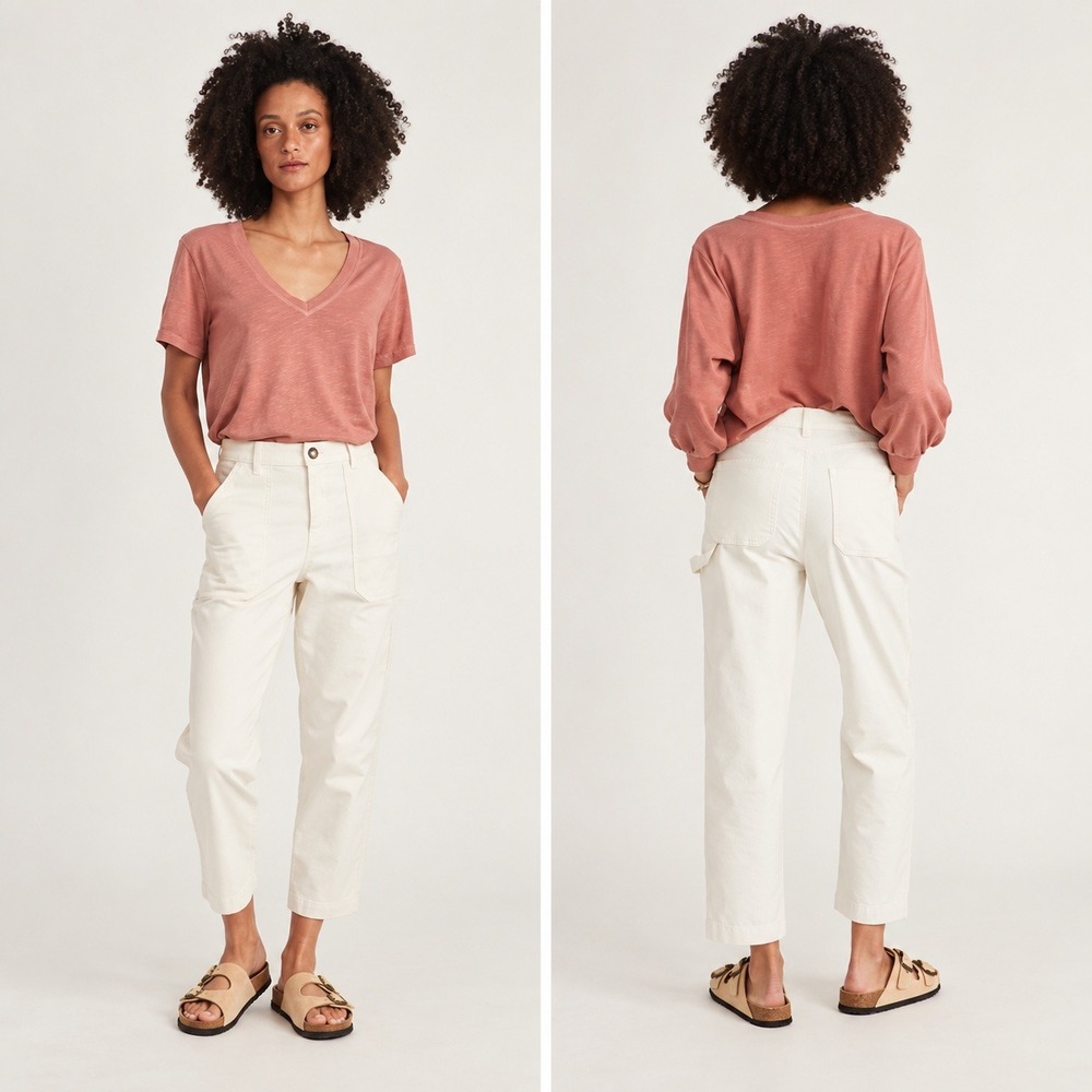 Marine Layer Maya Utility Pant Antique White Cream Size 14 High Rise Carpenter